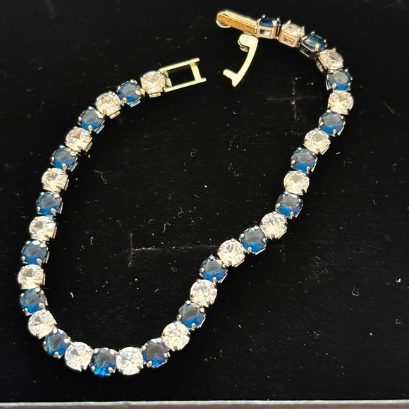 Elegant Blue and clear CZ silver Tennis Bracelet - Picture 2 of 2